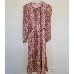 Boden 100% Silk Blouson Sleeve Pink Milkshake Paisley Field Size 4P